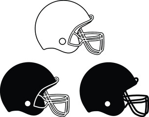 Wall Mural - Football Helmet Clipart Set - Outline and Silhouette