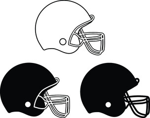 Football Helmet Clipart Set - Outline and Silhouette