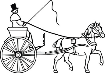 Wall Mural - Vintage Horse and Buggy Carriage Clipart Set - Outline