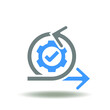 Vector illustration of arrows round cycle process with gear and check mark. Symbol of agile development methodology. Icon of scrum cycle developing.