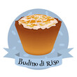 Budino di riso traditional Italian dessert. Colorful illustration in cartoon style.