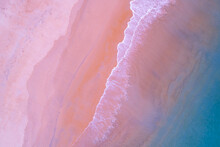 Top View Of Amazing Pastel Pink Sand Beach And Turquoise Sea Copy Space Available Nature Background High Angle View Sea
