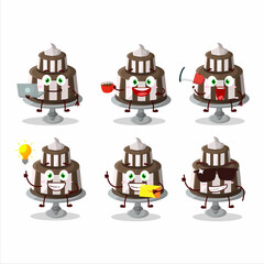 Poster - Chocolate cake sweet cartoon character with various types of business emoticons