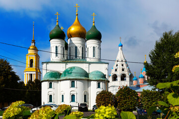 View of the vintage Assumption Cathedral on a summer day, located on the Cathedral Square of the Kremlin in the small town of .Kolomna, Russia