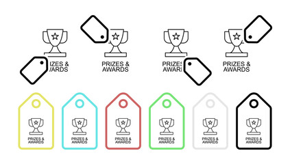 Poster - Prizes and awards line vector icon in tag set illustration for ui and ux, website or mobile application