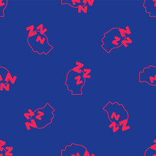 Red Dreams Icon Isolated Seamless Pattern On Blue Background. Sleep, Rest, Dream Concept. Resting Time And Comfortable Relaxation. Vector