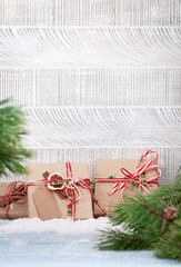 Wall Mural - Christmas gift boxes with craft decor