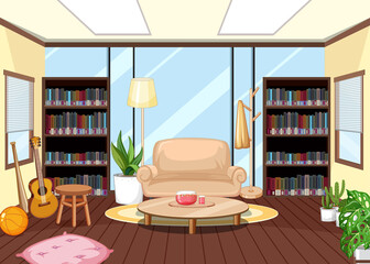 Wall Mural - Empty library interior design with bookshelves