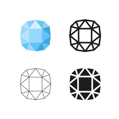 Diamond or gem icon of 4 types: thick line, thin line, black and blue design template