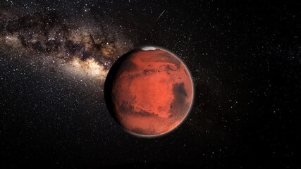 planet mars with milky way hd flyby space scene