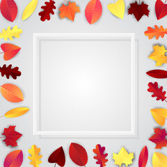 Wall Mural - Autumn banner with red and orange leaves . Free empty space for text. Advertisement promo. Realistic vector illustration.