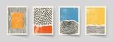 Fototapeta Boho - Set of abstract hand drawn compositions. Minimal geometric posters. Boho wall decor.