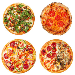 Wall Mural - Isolated collage of various types of pizza on white