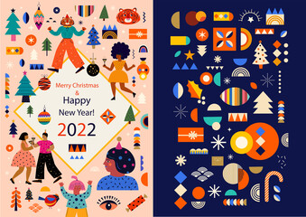 Wall Mural - trendy vector christmas illustration and pattern with new year and christmas symbols