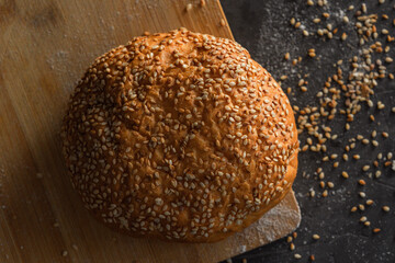 Freshly baked bread on a wooden board