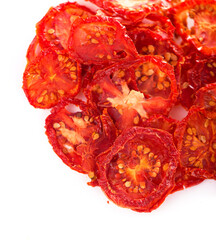 Sticker - dried tomatoes on wooden background, top view