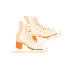 Vector Illustration, Skates. Figure Skating Or Ice Skating. Color Illustration In Gentle Pastel Colors. Suitable For Use In Postcards, Invitations, Prints, Typography, And Christmas Souvenir