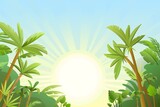 Fototapeta Pokój dzieciecy - Palm trees in tropical forest. Jungle leaves. Beautiful summer landscape. Radiant sun in a clear sky. Background picture. Vector.