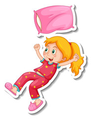 Canvas Print - Sticker template with a girl wearing pajamas isolated