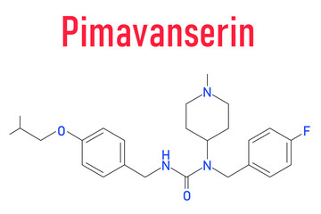 Poster - Pimavanserin atypical antipsychotic drug molecule. Skeletal formula.