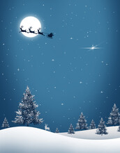 Christmas Reindeer And Santa`s Sleigh , Tree , Season December 