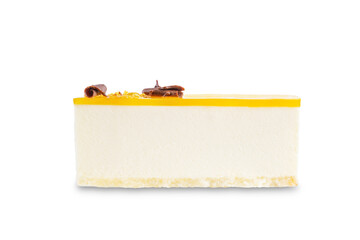 Wall Mural - Mango mousse cake on a white isolated background