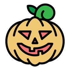 Poster - Decorative halloween pumpkin icon. Outline decorative halloween pumpkin vector icon color flat isolated