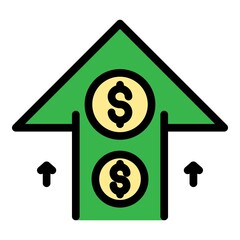 Poster - Money up arrow icon. Outline money up arrow vector icon color flat isolated