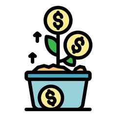 Sticker - Money plant icon. Outline money plant vector icon color flat isolated