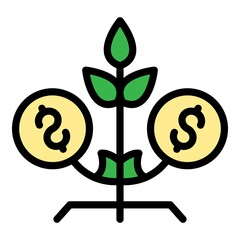 Poster - Plant business coins icon. Outline plant business coins vector icon color flat isolated
