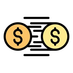 Poster - Coin money transfer icon. Outline coin money transfer vector icon color flat isolated
