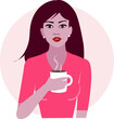 Ragazza donna tiene in mano tazza caffè avatar illustrazione 