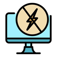Poster - No electric power monitor icon. Outline no electric power monitor vector icon color flat isolated