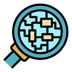 Poster - Electric circuit under magnifier icon. Outline electric circuit under magnifier vector icon color flat isolated