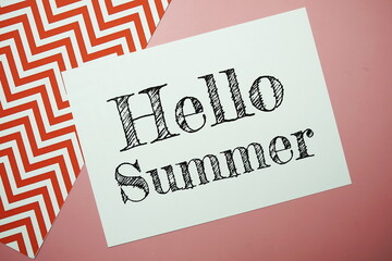 Wall Mural - hello summer card typography text on pink background