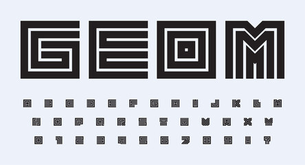 Leinwandbilder - Square geometric alphabet, bold contours square letters and numbers set. Lines road and maze stylization vector typographic design. Minimal typography for modern unusual magazine headlines and logos