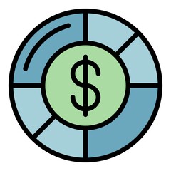 Poster - Money pie chart icon. Outline money pie chart vector icon color flat isolated