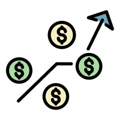Poster - Grow up money coin icon. Outline grow up money coin vector icon color flat isolated