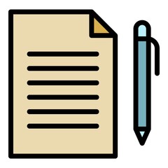 Poster - paper pen insurance icon. outline paper pen insurance vector icon color flat isolated