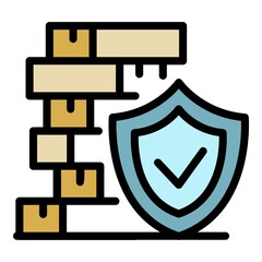 Poster - Brick wall protection icon. Outline brick wall protection vector icon color flat isolated