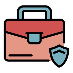Poster - Work suitcase protection icon. Outline work suitcase protection vector icon color flat isolated