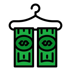 Sticker - Money on hanger icon. Outline money on hanger vector icon color flat isolated