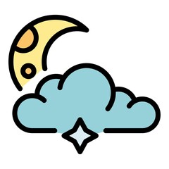 Poster - Moon after cloud icon. Outline moon after cloud vector icon color flat isolated