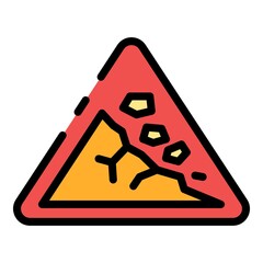 Poster - Rockfall road sign icon. Outline rockfall road sign vector icon color flat isolated