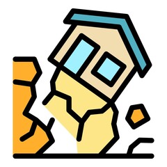 Sticker - Earthquake house icon. Outline earthquake house vector icon color flat isolated