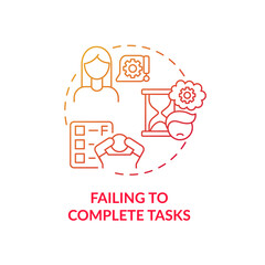 Wall Mural - Failing to complete tasks concept icon. Inattentive symptom abstract idea thin line illustration. Excessive procrastination. Unwillingness to engage in activity. Vector isolated outline color drawing