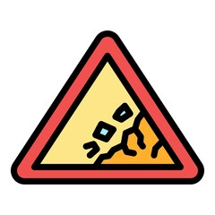 Poster - rockfall sign icon. outline rockfall sign vector icon color flat isolated