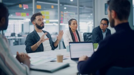 Poster - Multi-Ethnic Office Conference Room Meeting: Diverse Team of Creative Entrepreneurs, Specialists, Professional Talk, Discuss Growth. Businesspeople work on Digital e-Commerce Startup. Medium Shot