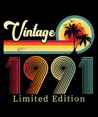 Wall Mural - Vintage 1991 Birthday T-shirt Design	