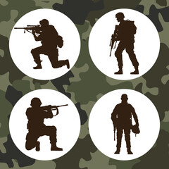 Wall Mural - four military soldiers silhouettes